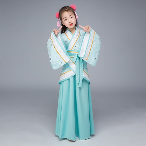 Children girls Chinese folk dance hanfu dresses ancient traditional fairy drama princess cosplay stage performance costumes robes